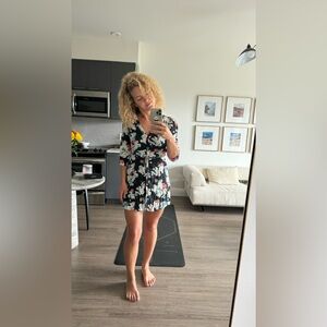 Abercrombie & Fitch 3/4 Sleeve Short Summer Button Down Flower Fit & Flare Dress